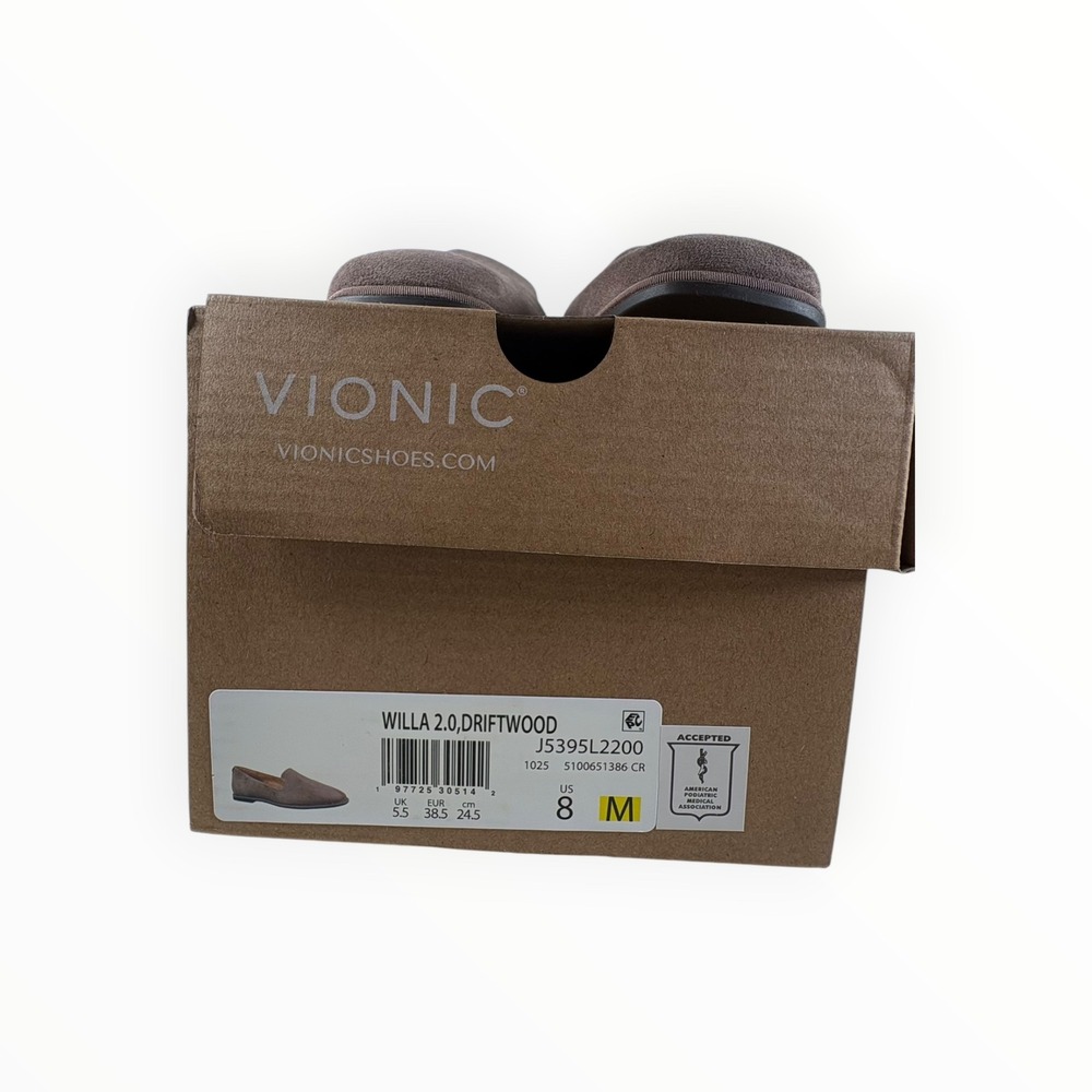 Vionic Willa 2.0 Loafers Womens 8 Driftwood Brown Suede Orthotic Flats NEW - Picture 2 of 10